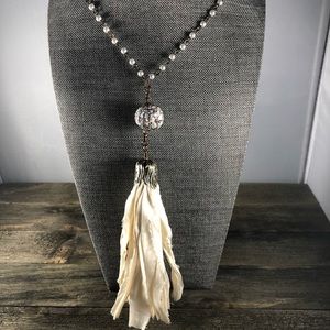 Cream Sari Satin Tassel Necklace